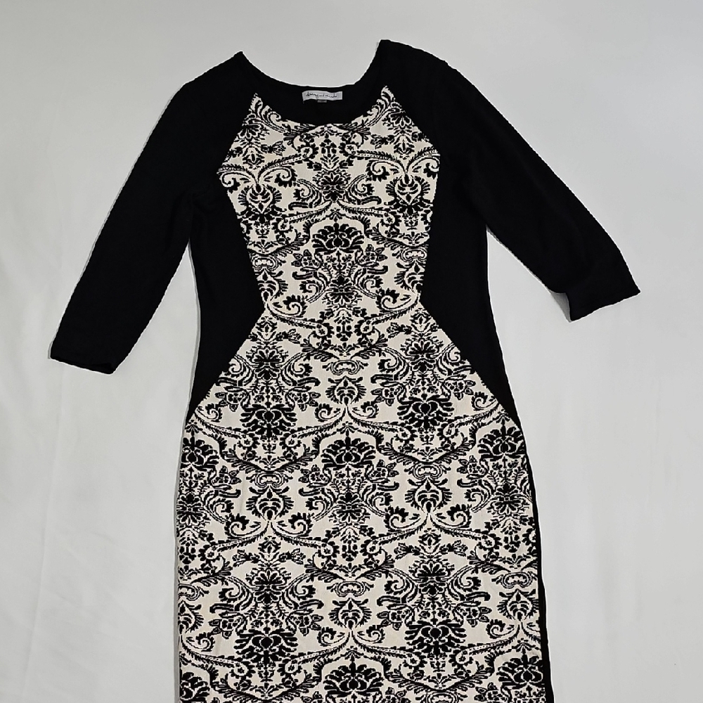 Danny & Nicole Black and Cream Long Sleeve Dress